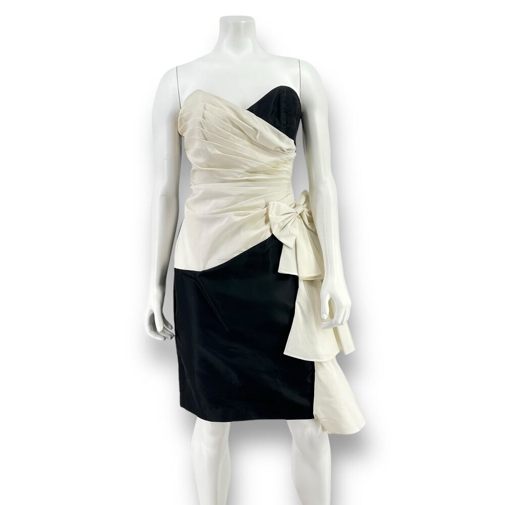 Gunne Sax Jessica McClintock Black White Strapless Party Dress Size 9 10 Vtg 90s